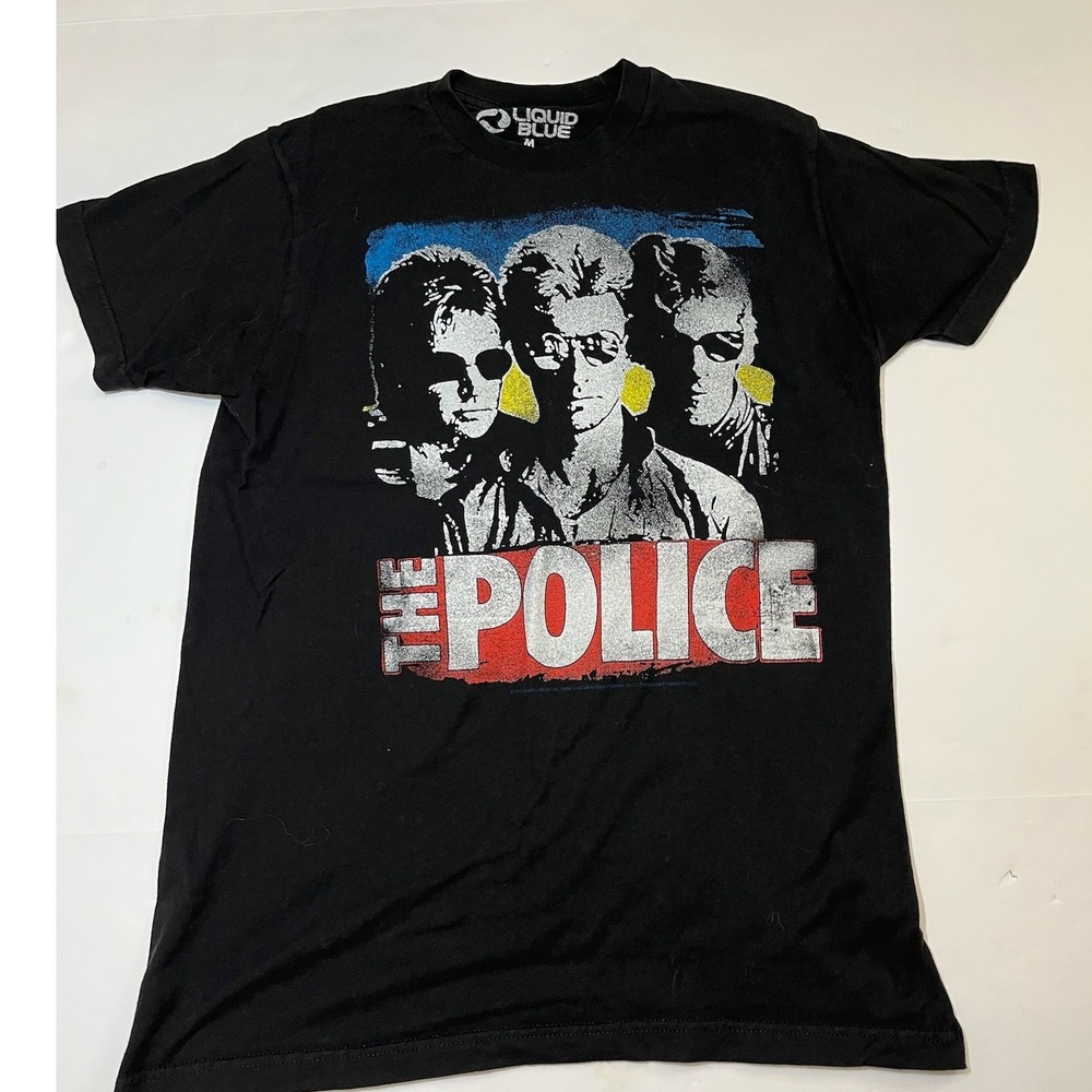 Liquid Blue The Police Band Graphic T-Shirt Mens Medium Black Excellent Rock Tee